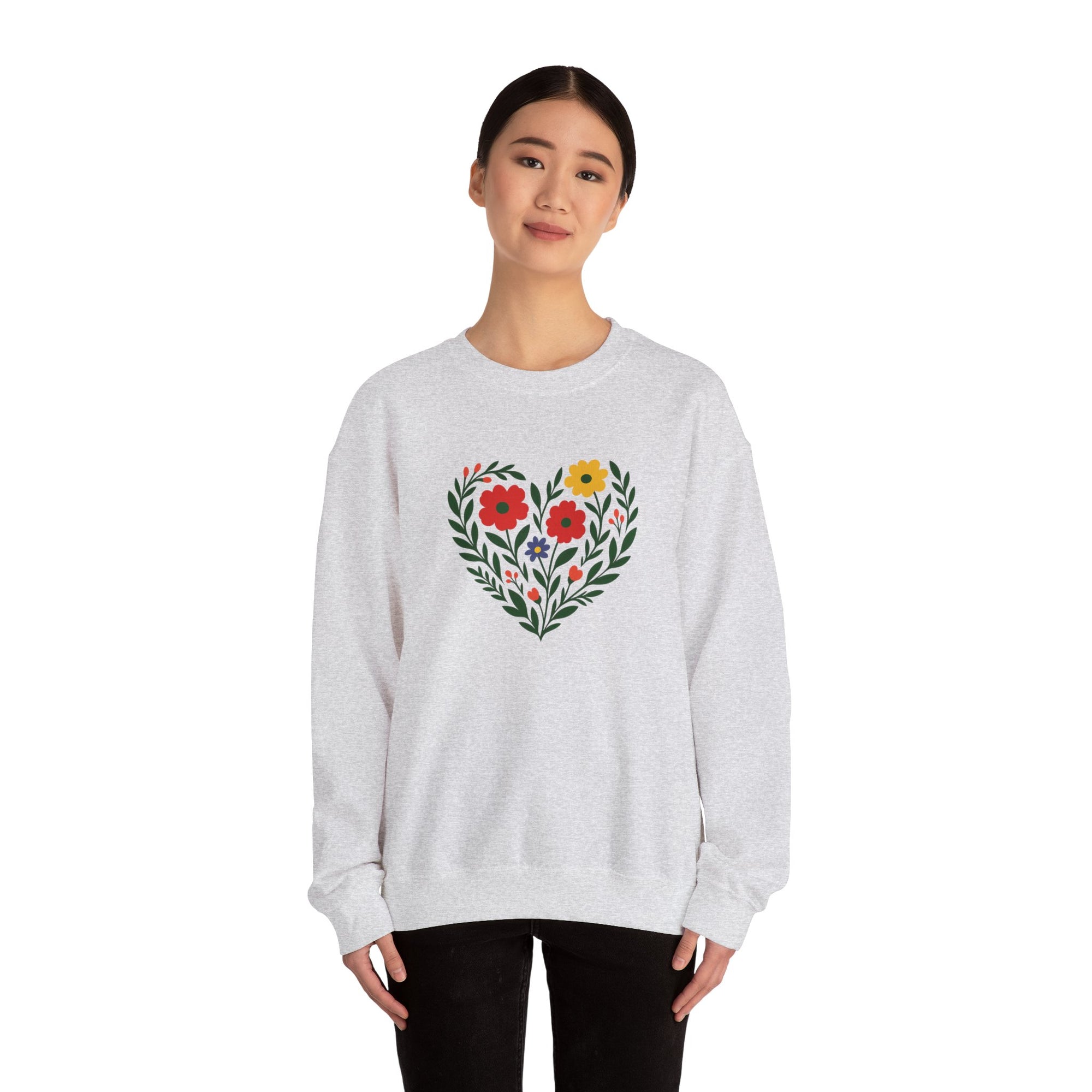 Floral Heart Sweatshirt, Cozy Crewneck, Gift for Her, Layering Essential, Casual Wear, Spring Fashion