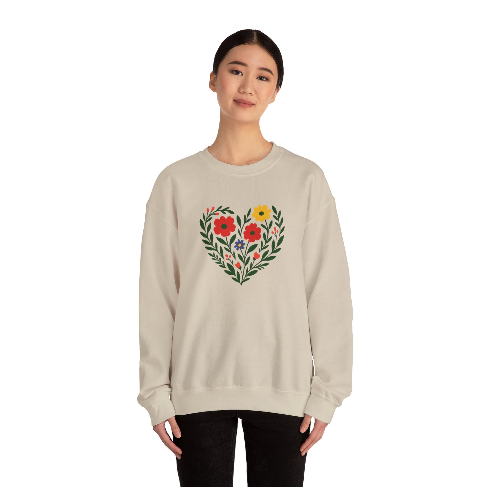 Floral Heart Sweatshirt, Cozy Crewneck, Gift for Her, Layering Essential, Casual Wear, Spring Fashion