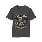 Rocking Skeleton T-Shirt with 'Till Death Do Us Rock!' Design, Halloween Shirt, Music Lover Gift, Unisex Graphic Tee, Fun Casual Wear