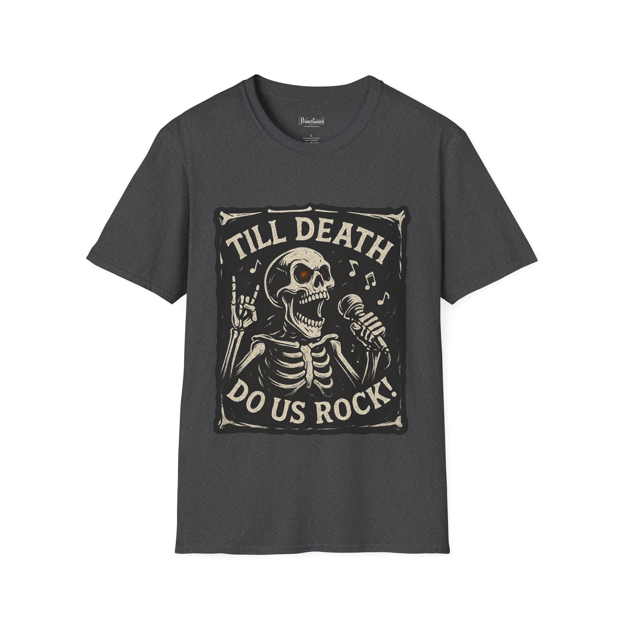 Rocking Skeleton T-Shirt with 'Till Death Do Us Rock!' Design, Halloween Shirt, Music Lover Gift, Unisex Graphic Tee, Fun Casual Wear