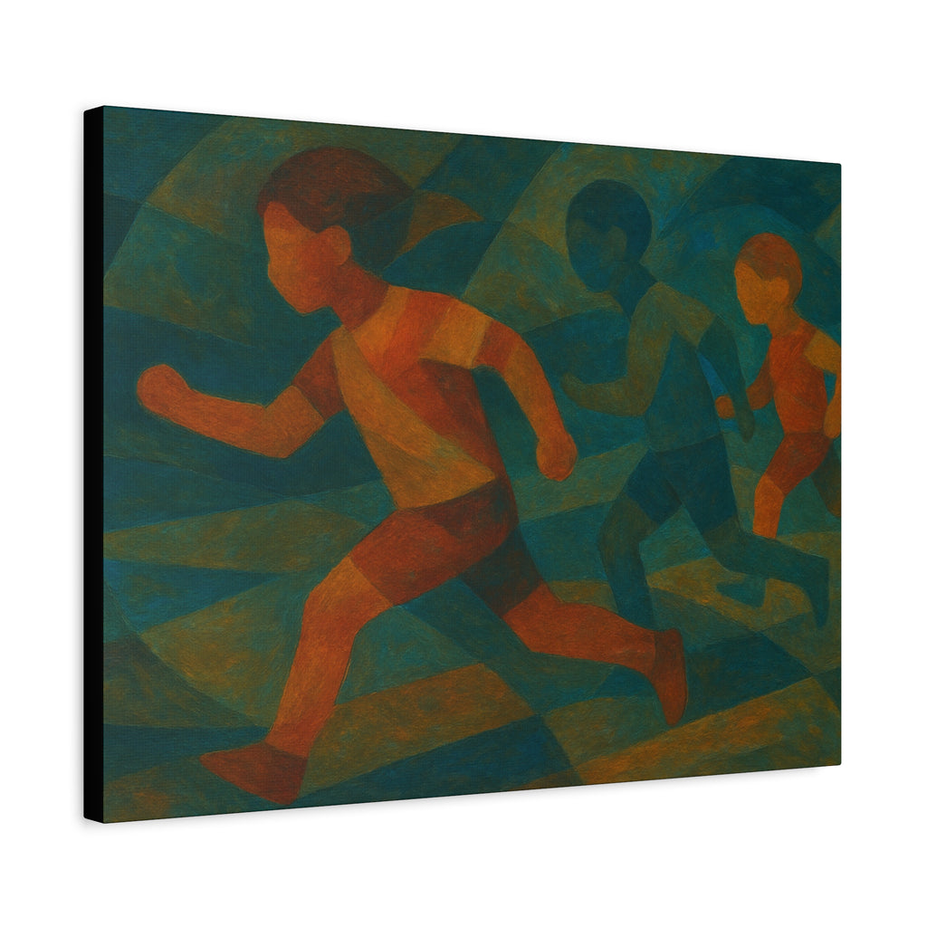 Dynamic Kids Running Canvas Art, Motivational Wall Decor, Playroom Decoration, Youthful Energy Artwork, Fun Gift for Kids' Room
