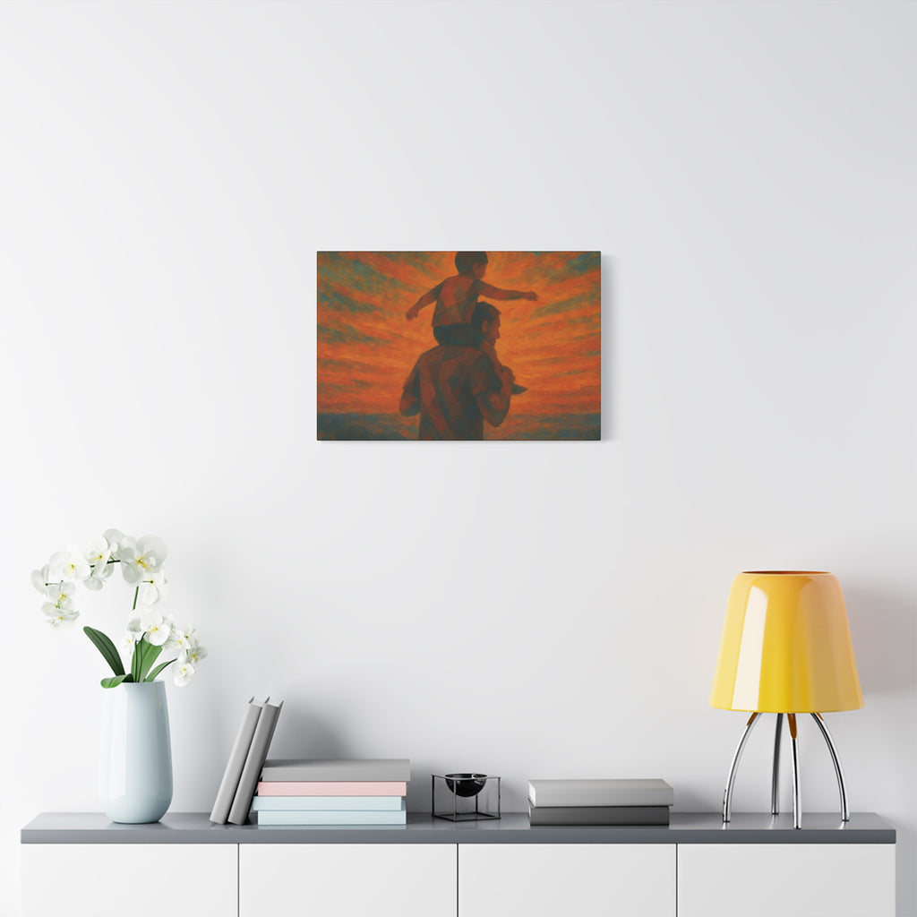 Father and Child Sunset Canvas Print, Heartwarming Wall Art, Family Bond Art, Father's Day Gift, Nursery Decor, Inspirational Home Decor