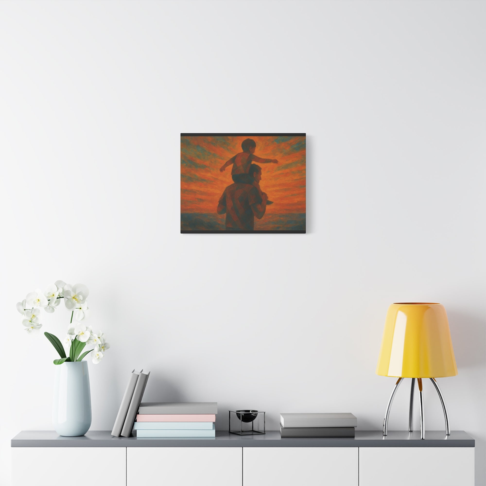 Father and Child Sunset Canvas Print, Heartwarming Wall Art, Family Bond Art, Father's Day Gift, Nursery Decor, Inspirational Home Decor