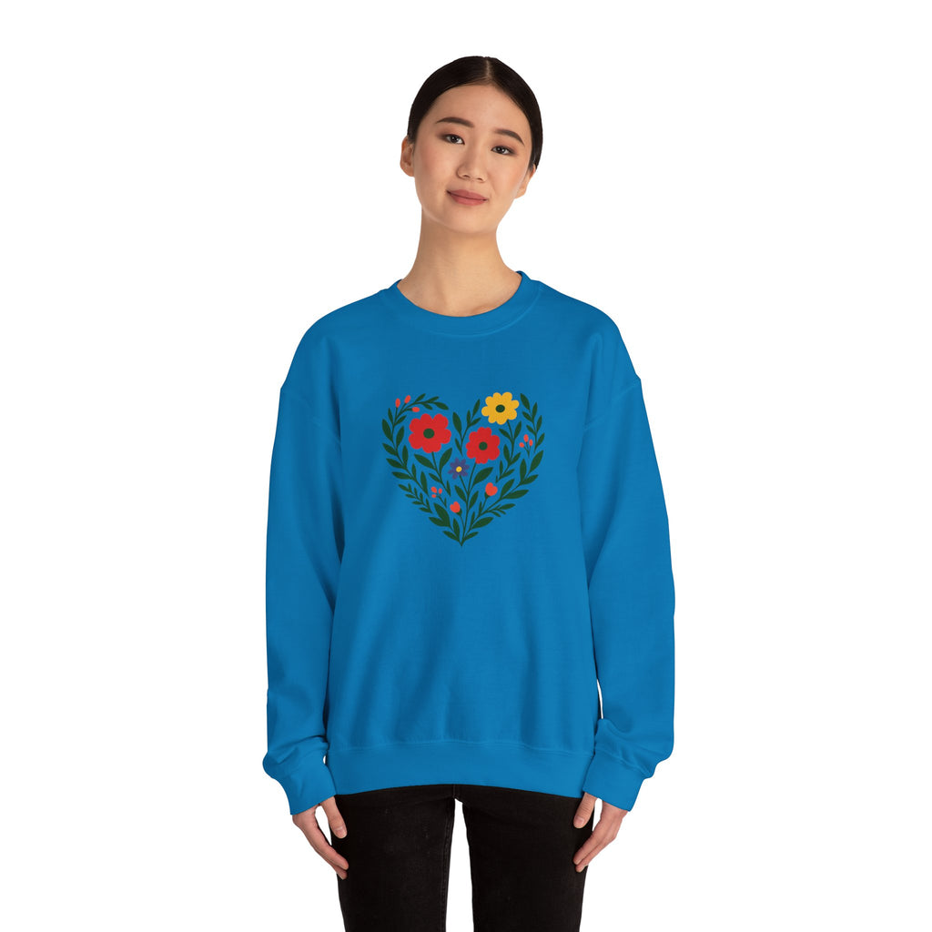 Floral Heart Sweatshirt, Cozy Crewneck, Gift for Her, Layering Essential, Casual Wear, Spring Fashion