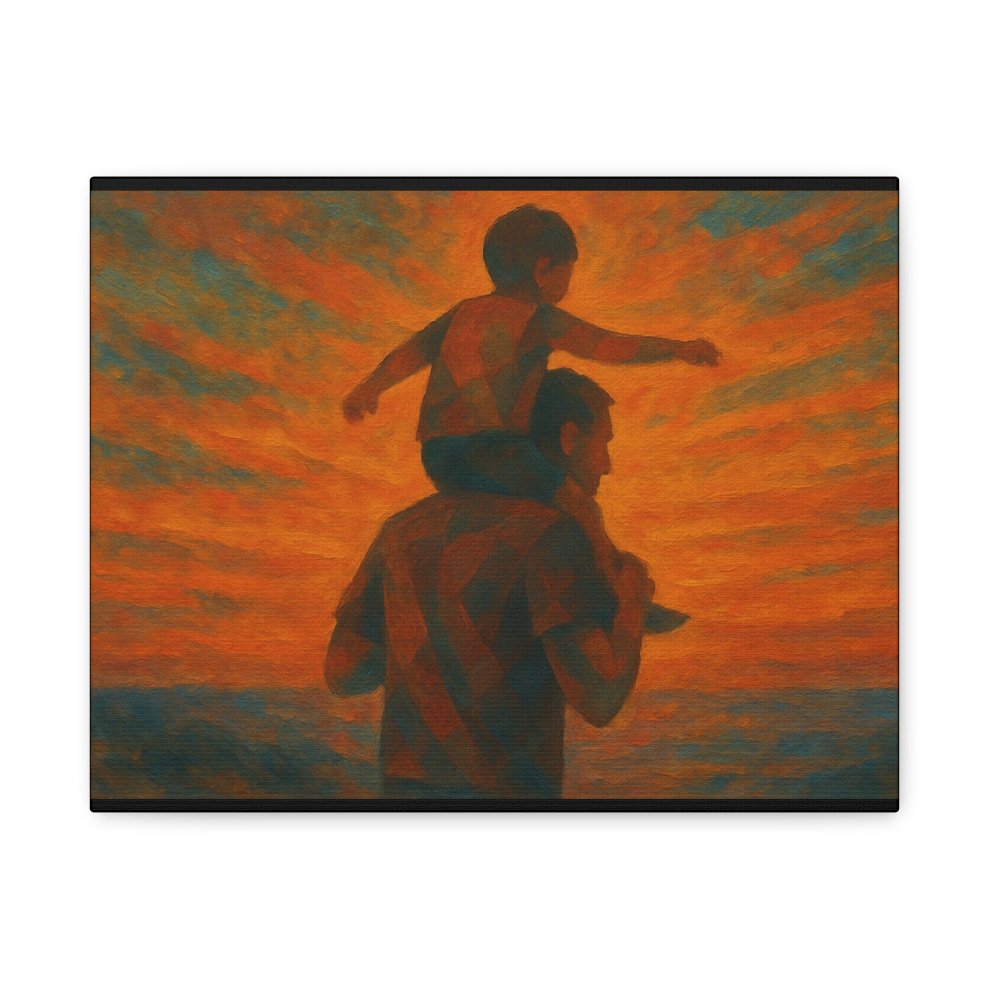 Father and Child Sunset Canvas Print, Heartwarming Wall Art, Family Bond Art, Father's Day Gift, Nursery Decor, Inspirational Home Decor