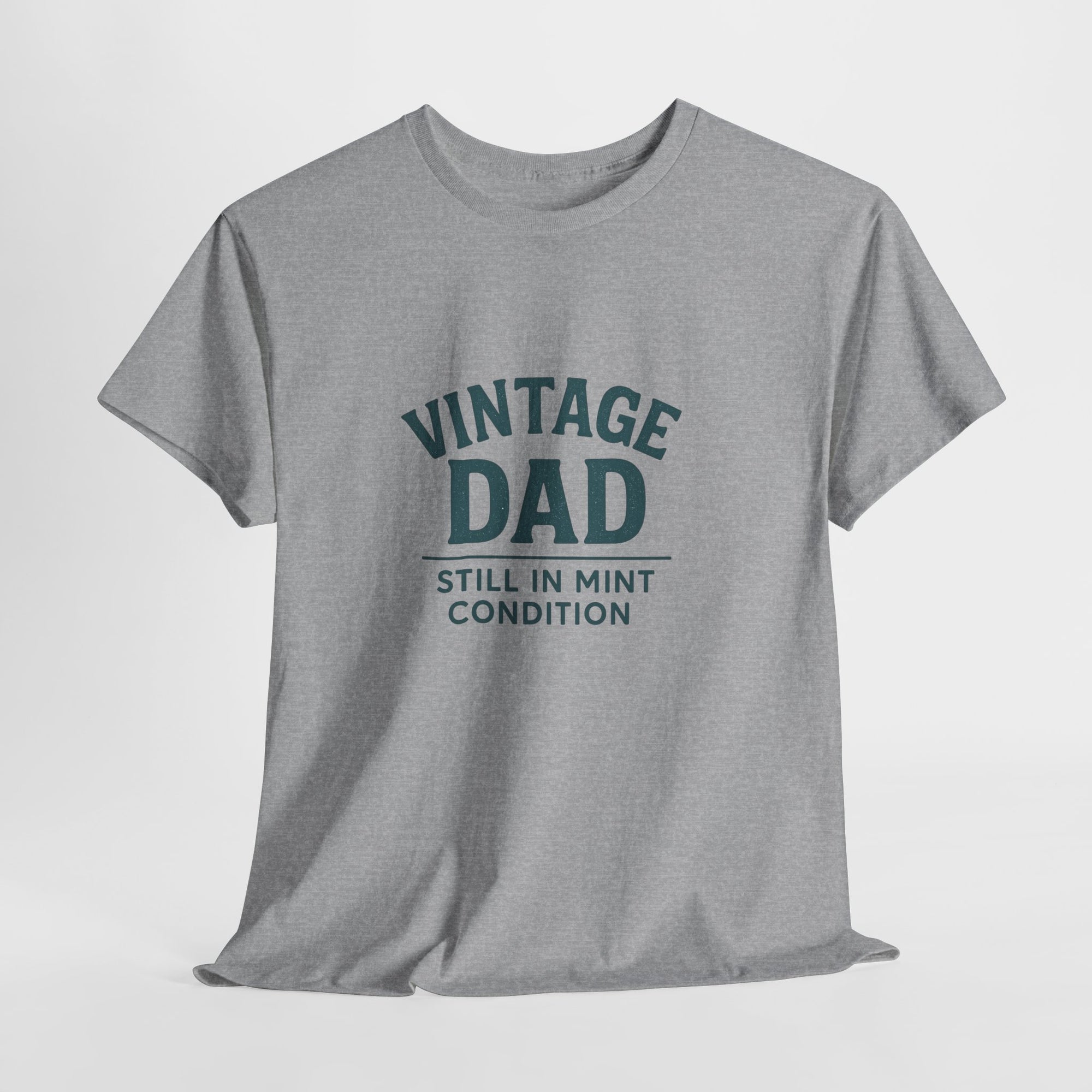 “Vintage Dad Still in Mint Condition – Funny Father’s Day Graphic Unisex Heavy Cotton T-Shirt, Retro Dad Gift Tee for Birthday, Father’s Day and other Holidays