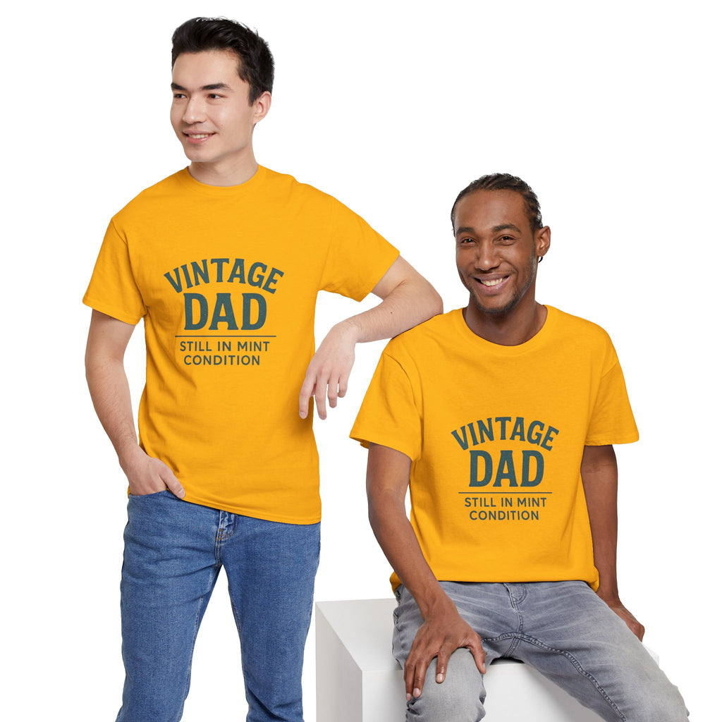 “Vintage Dad Still in Mint Condition – Funny Father’s Day Graphic Unisex Heavy Cotton T-Shirt, Retro Dad Gift Tee for Birthday, Father’s Day and other Holidays