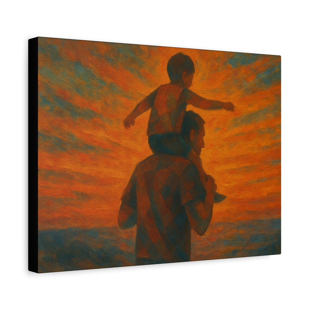 Father and Child Sunset Canvas Print, Heartwarming Wall Art, Family Bond Art, Father's Day Gift, Nursery Decor, Inspirational Home Decor