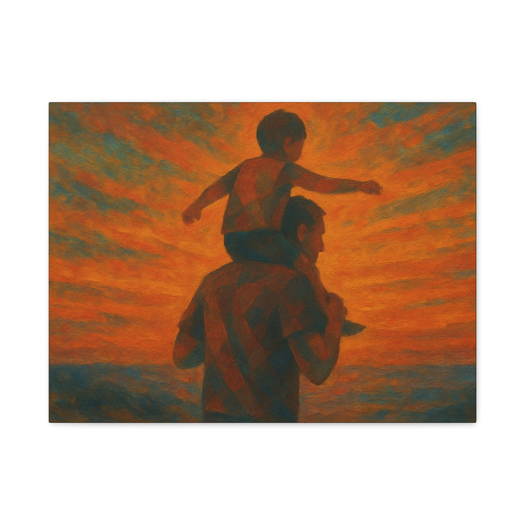 Father and Child Sunset Canvas Print, Heartwarming Wall Art, Family Bond Art, Father's Day Gift, Nursery Decor, Inspirational Home Decor
