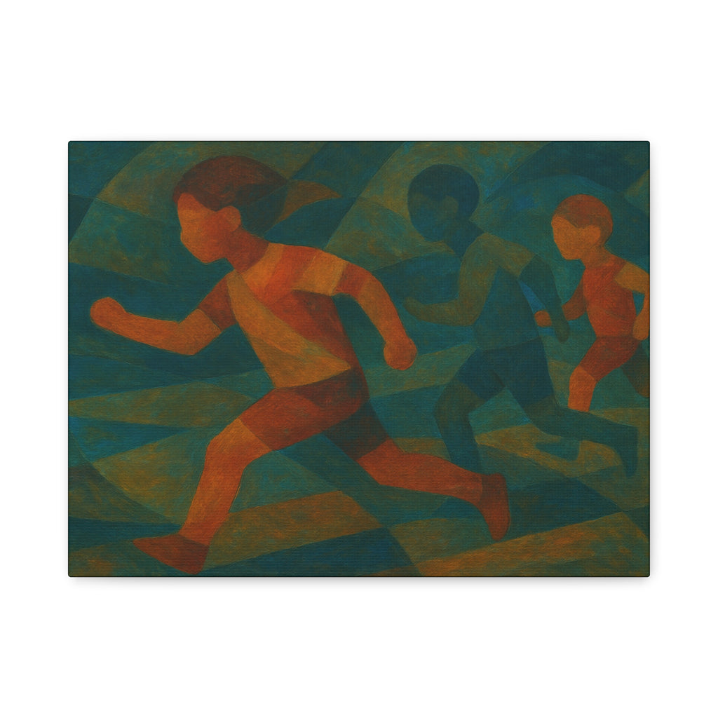 Dynamic Kids Running Canvas Art, Motivational Wall Decor, Playroom Decoration, Youthful Energy Artwork, Fun Gift for Kids' Room