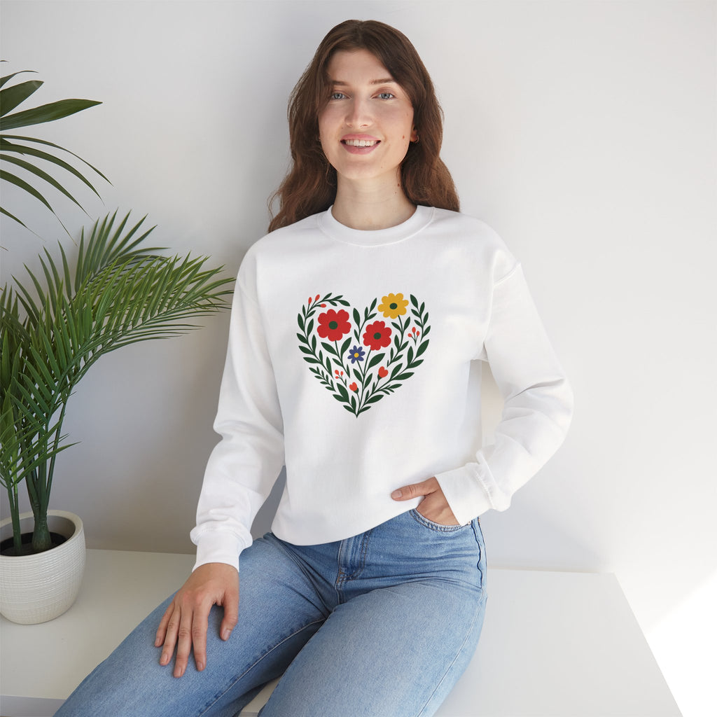 Floral Heart Sweatshirt, Cozy Crewneck, Gift for Her, Layering Essential, Casual Wear, Spring Fashion