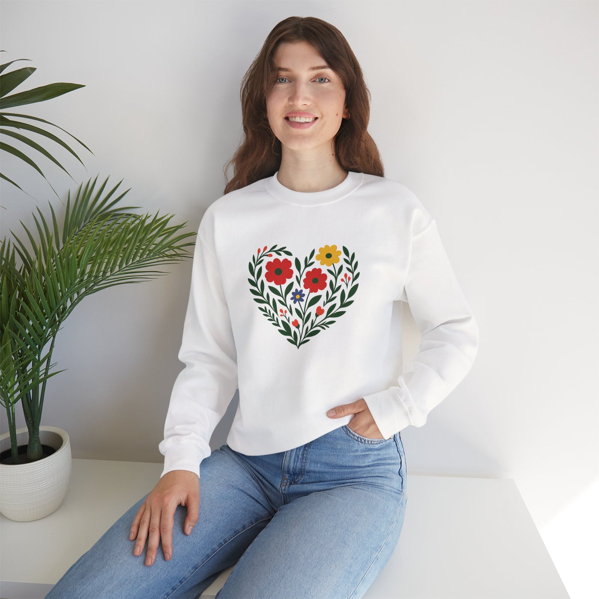 Floral Heart Sweatshirt, Cozy Crewneck, Gift for Her, Layering Essential, Casual Wear, Spring Fashion