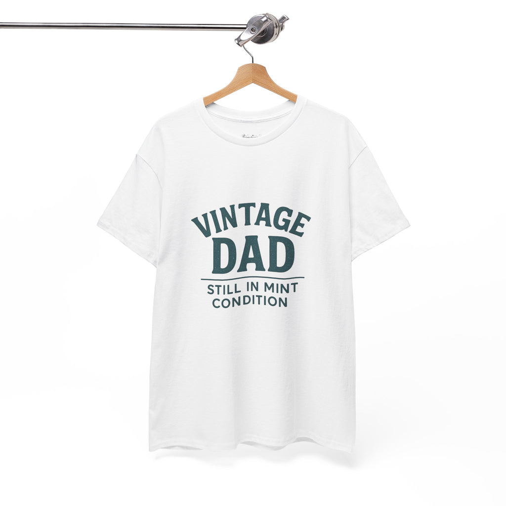 “Vintage Dad Still in Mint Condition – Funny Father’s Day Graphic Unisex Heavy Cotton T-Shirt, Retro Dad Gift Tee for Birthday, Father’s Day and other Holidays