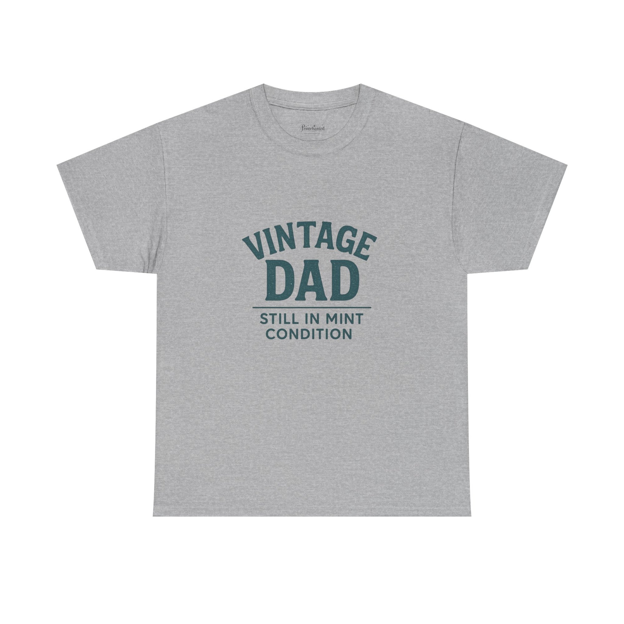 “Vintage Dad Still in Mint Condition – Funny Father’s Day Graphic Unisex Heavy Cotton T-Shirt, Retro Dad Gift Tee for Birthday, Father’s Day and other Holidays