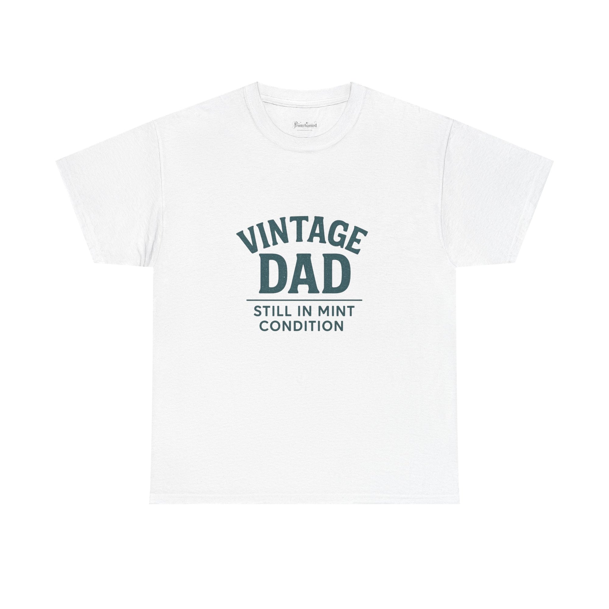 “Vintage Dad Still in Mint Condition – Funny Father’s Day Graphic Unisex Heavy Cotton T-Shirt, Retro Dad Gift Tee for Birthday, Father’s Day and other Holidays