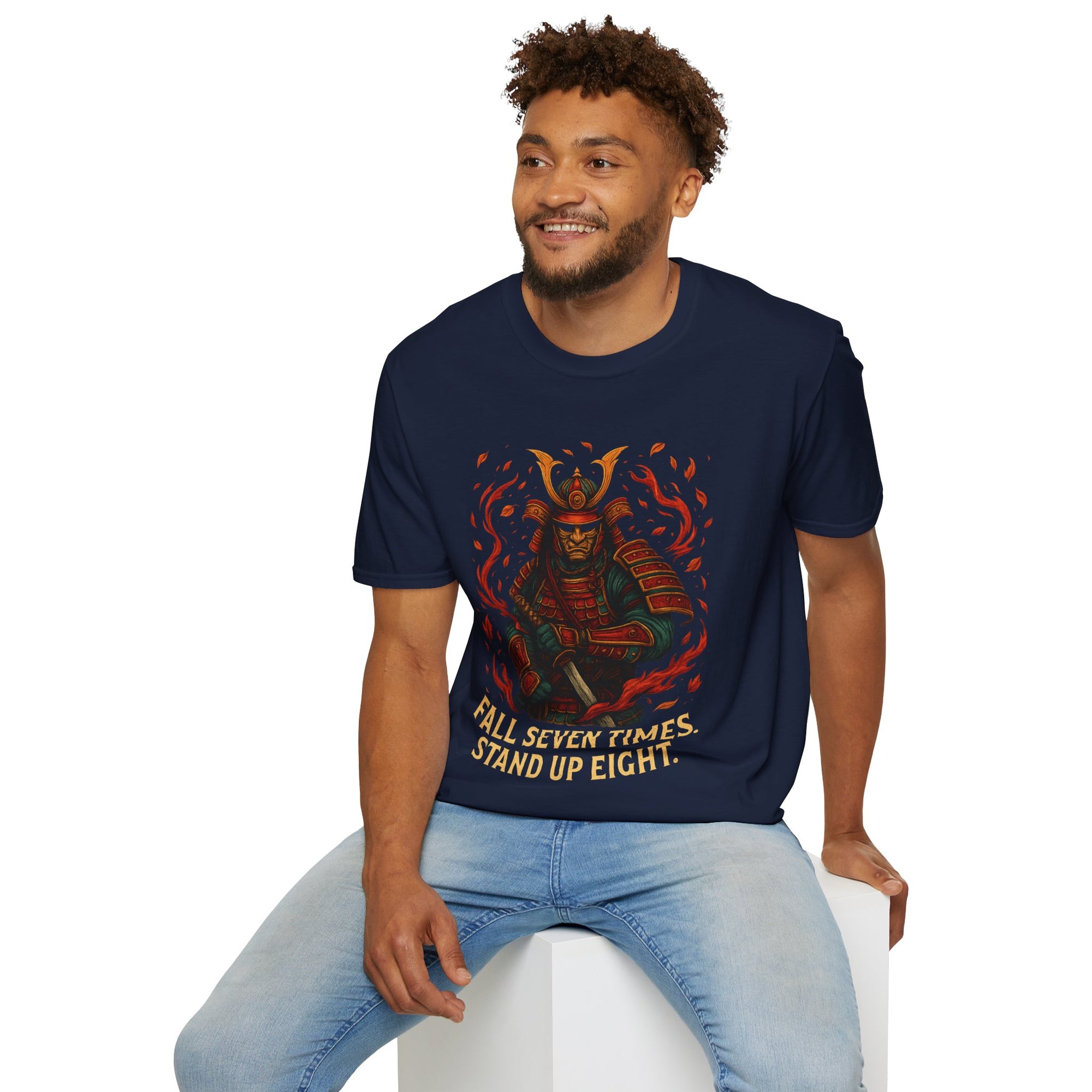 Inspirational Samurai T-Shirt, Unisex Tee, Fall Seven Times Stand Up Eight, Motivational Shirt, Gift for Warriors, Casual Wear