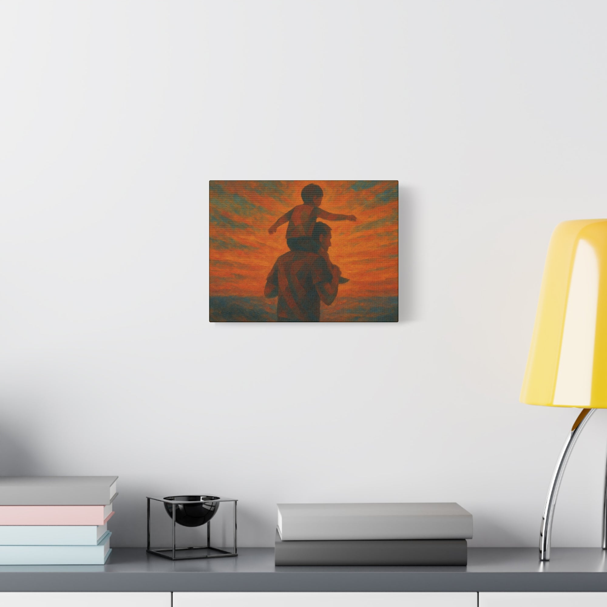 Father and Child Sunset Canvas Print, Heartwarming Wall Art, Family Bond Art, Father's Day Gift, Nursery Decor, Inspirational Home Decor