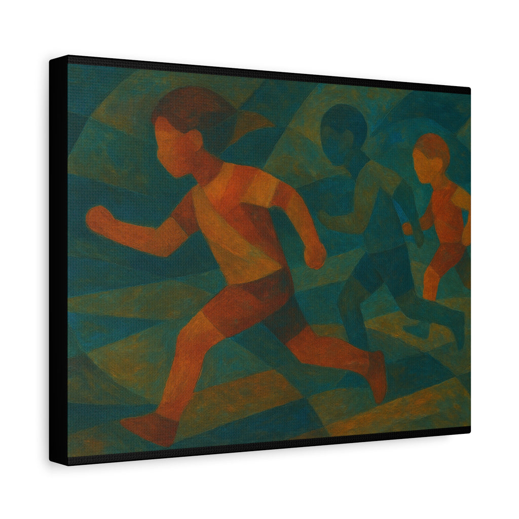 Dynamic Kids Running Canvas Art, Motivational Wall Decor, Playroom Decoration, Youthful Energy Artwork, Fun Gift for Kids' Room