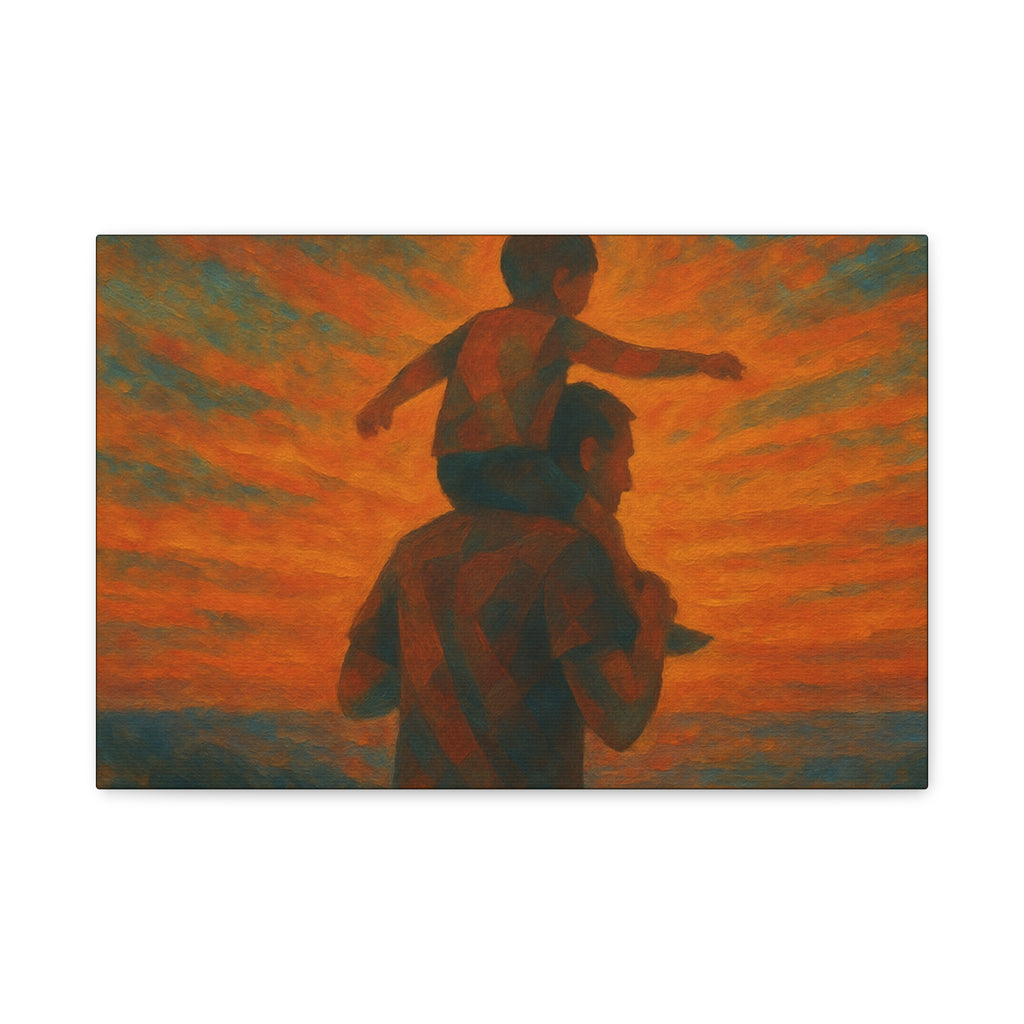 Father and Child Sunset Canvas Print, Heartwarming Wall Art, Family Bond Art, Father's Day Gift, Nursery Decor, Inspirational Home Decor