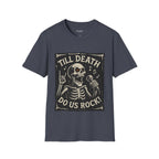 Rocking Skeleton T-Shirt with 'Till Death Do Us Rock!' Design, Halloween Shirt, Music Lover Gift, Unisex Graphic Tee, Fun Casual Wear