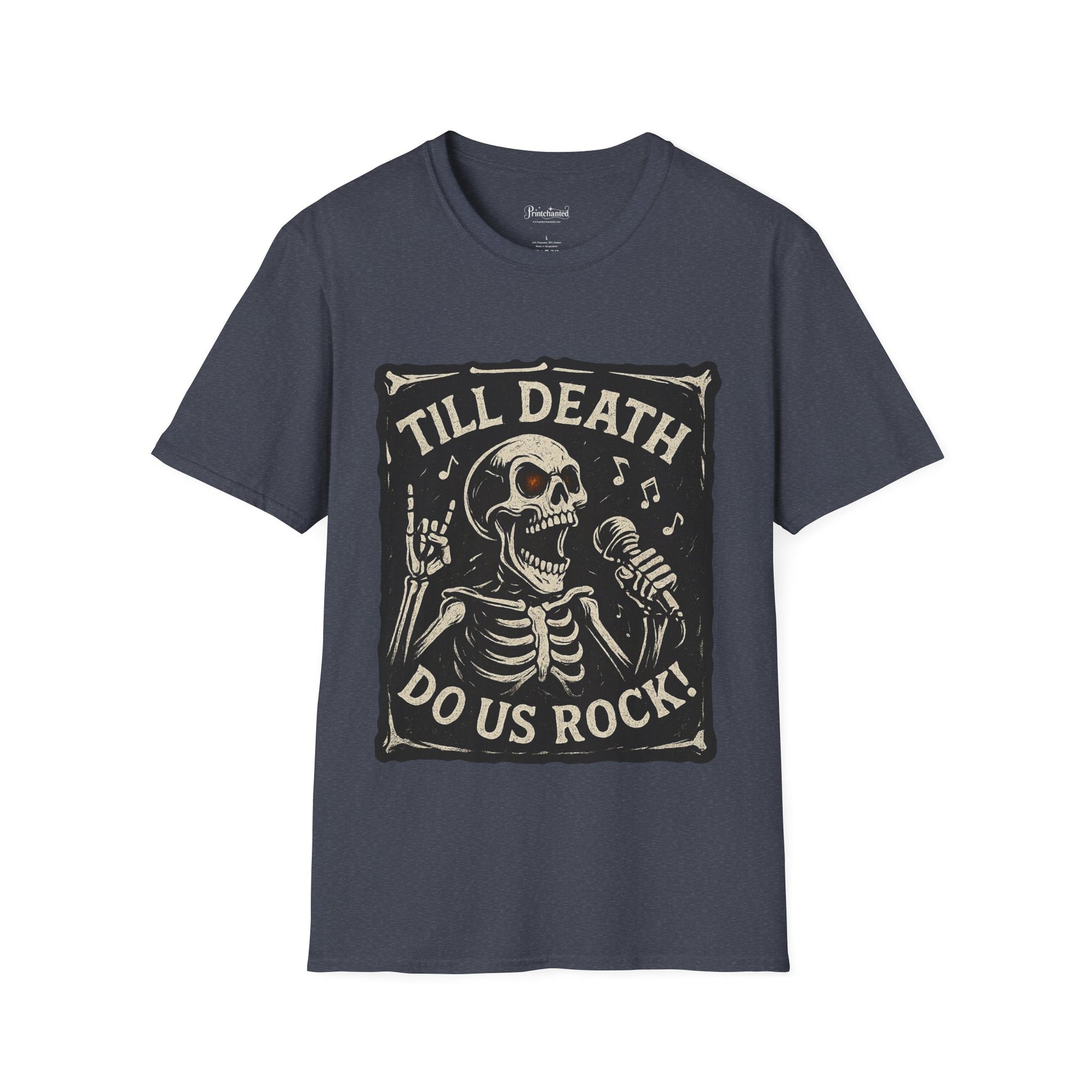 Rocking Skeleton T-Shirt with 'Till Death Do Us Rock!' Design, Halloween Shirt, Music Lover Gift, Unisex Graphic Tee, Fun Casual Wear