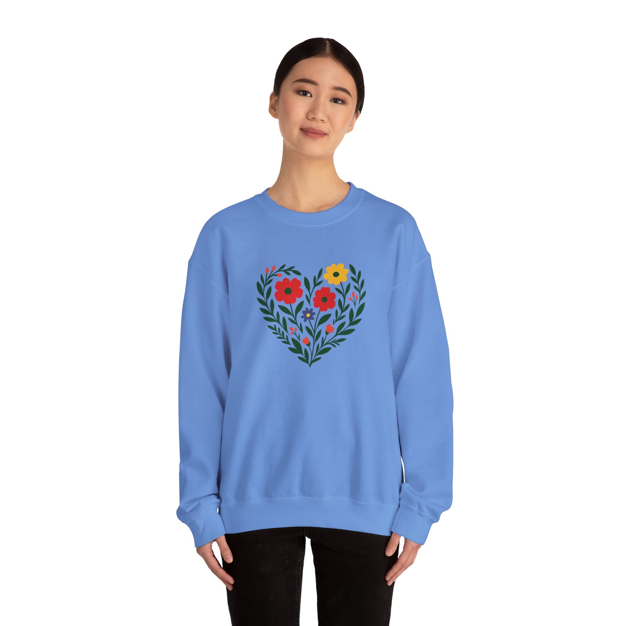 Floral Heart Sweatshirt, Cozy Crewneck, Gift for Her, Layering Essential, Casual Wear, Spring Fashion