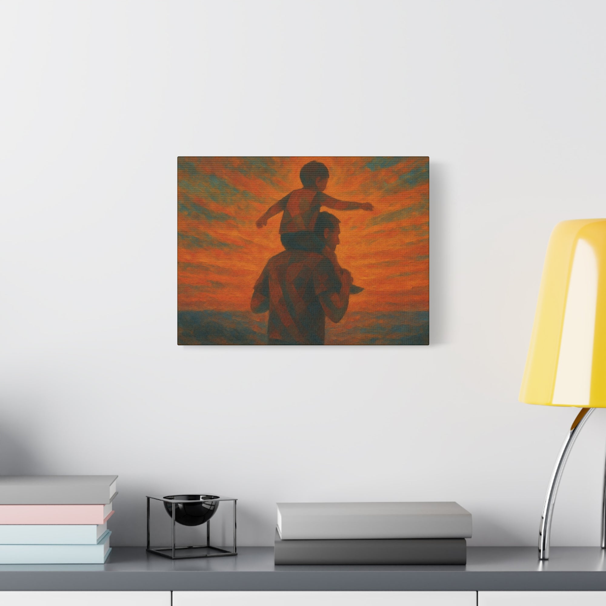 Father and Child Sunset Canvas Print, Heartwarming Wall Art, Family Bond Art, Father's Day Gift, Nursery Decor, Inspirational Home Decor
